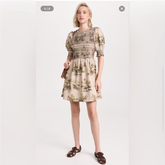 New Hill House Vivi nap mini dress in multi equestrian toile stretch crepe - Picture 3 of 12